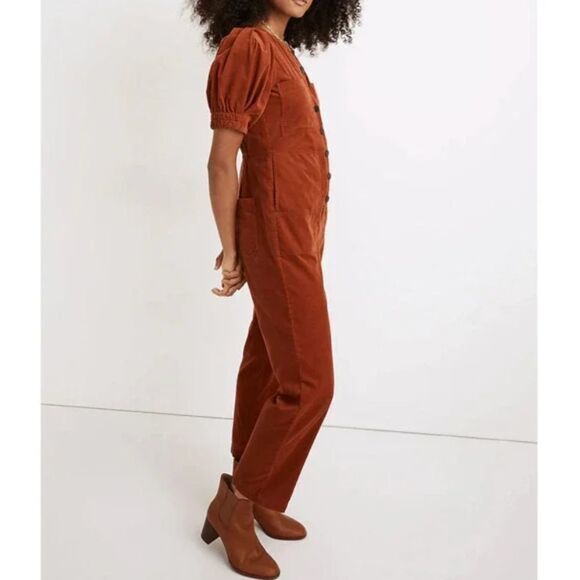 NEW Madewell Corduroy Puff-Sleeve Button-Front Jumpsuit, 0P - Picture 2 of 16
